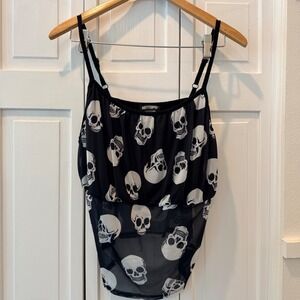 Hot Topic Womens Skull Print Mesh Cami Top Black White Goth Punk Y2K Size 2